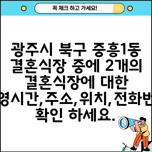 광주시 북구 중흥1동 결혼식장 중에 2개의 결혼식장에 대한 운영시간,주소,위치,전화번호 확인 하세요.