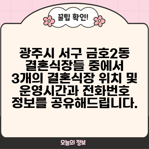 광주시 서구 금호2동 결혼식장들 중에서 3개의 결혼식장 위치 및 운영시간과 전화번호 정보를 공유해드립니다.