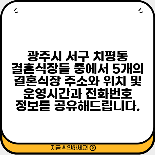 광주시 서구 치평동 결혼식장들 중에서 5개의 결혼식장 주소와 위치 및 운영시간과 전화번호 정보를 공유해드립니다.