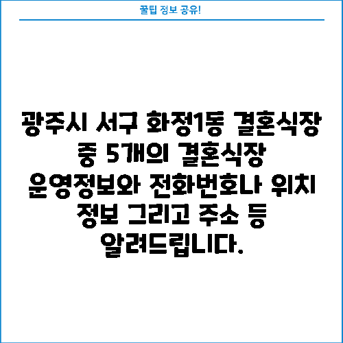 광주시 서구 화정1동 결혼식장 중 5개의 결혼식장 운영정보와 전화번호나 위치 정보 그리고 주소 등 알려드립니다.