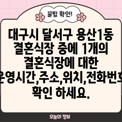 대구시 달서구 용산1동 결혼식장 중에 1개의 결혼식장에 대한 운영시간,주소,위치,전화번호 확인 하세요.