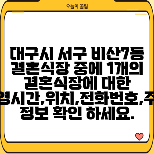대구시 서구 비산7동 결혼식장 중에 1개의 결혼식장에 대한 운영시간,위치,전화번호,주소 정보 확인 하세요.