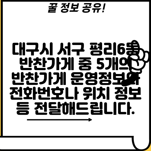 대구시 서구 평리6동 반찬가게 중 5개의 반찬가게 운영정보와 전화번호나 위치 정보 등 전달해드립니다.