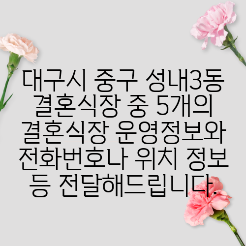 대구시 중구 성내3동 결혼식장 중 5개의 결혼식장 운영정보와 전화번호나 위치 정보 등 전달해드립니다.