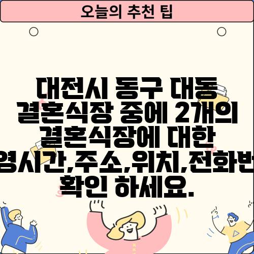 대전시 동구 대동 결혼식장 중에 2개의 결혼식장에 대한 운영시간,주소,위치,전화번호 확인 하세요.