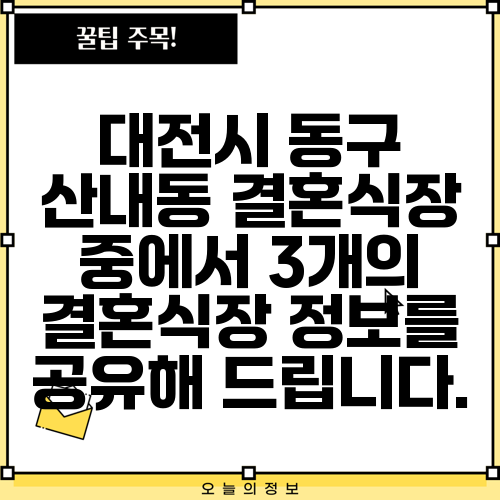 대전시 동구 산내동 결혼식장 중에서 3개의 결혼식장 정보를 공유해 드립니다.