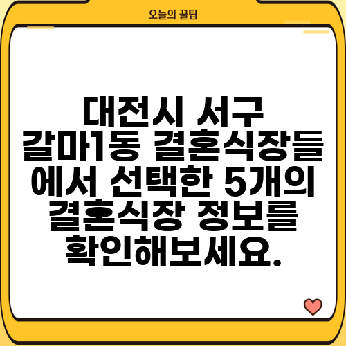 대전시 서구 갈마1동 결혼식장들 에서 선택한 5개의 결혼식장 정보를 확인해보세요.
