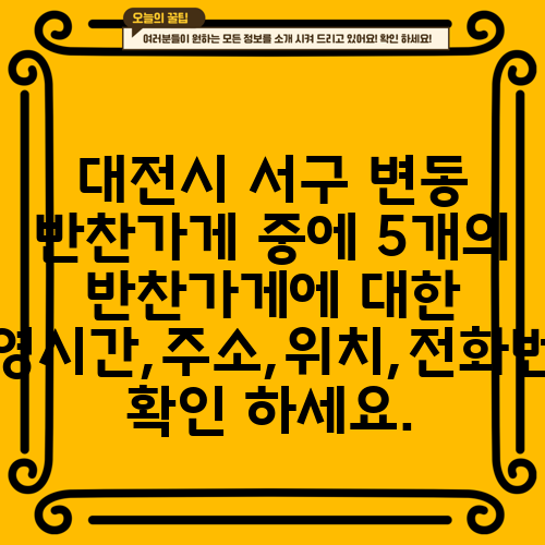 대전시 서구 변동 반찬가게 중에 5개의 반찬가게에 대한 운영시간,주소,위치,전화번호 확인 하세요.