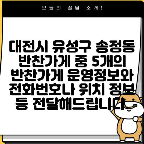 대전시 유성구 송정동 반찬가게 중 5개의 반찬가게 운영정보와 전화번호나 위치 정보 등 전달해드립니다.