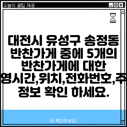 대전시 유성구 송정동 반찬가게 중에 5개의 반찬가게에 대한 운영시간,위치,전화번호,주소 정보 확인 하세요.