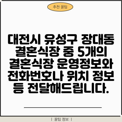 대전시 유성구 장대동 결혼식장 중 5개의 결혼식장 운영정보와 전화번호나 위치 정보 등 전달해드립니다.