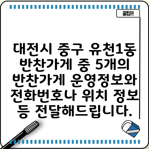 대전시 중구 유천1동 반찬가게 중 5개의 반찬가게 운영정보와 전화번호나 위치 정보 등 전달해드립니다.