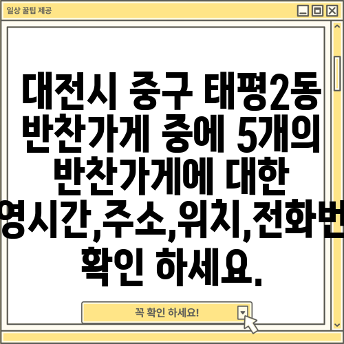 대전시 중구 태평2동 반찬가게 중에 5개의 반찬가게에 대한 운영시간,주소,위치,전화번호 확인 하세요.