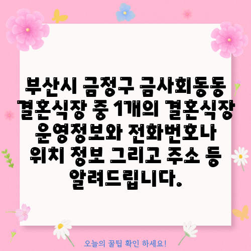 부산시 금정구 금사회동동 결혼식장 중 1개의 결혼식장 운영정보와 전화번호나 위치 정보 그리고 주소 등 알려드립니다.