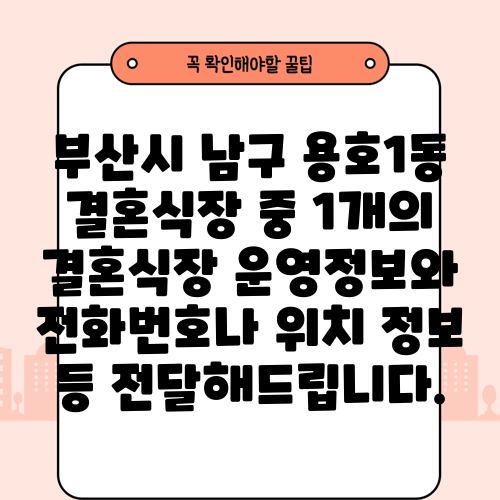 부산시 남구 용호1동 결혼식장 중 1개의 결혼식장 운영정보와 전화번호나 위치 정보 등 전달해드립니다.