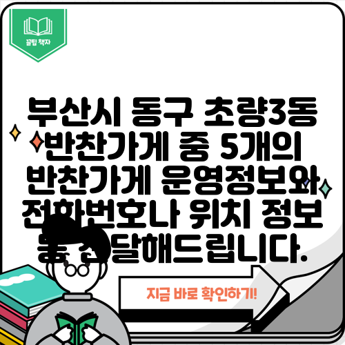 부산시 동구 초량3동 반찬가게 중 5개의 반찬가게 운영정보와 전화번호나 위치 정보 등 전달해드립니다.