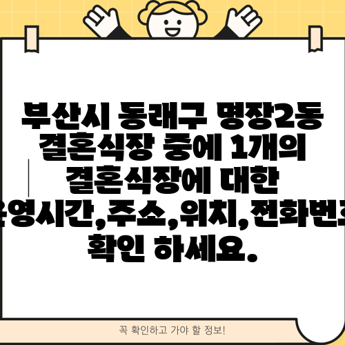 부산시 동래구 명장2동 결혼식장 중에 1개의 결혼식장에 대한 운영시간,주소,위치,전화번호 확인 하세요.