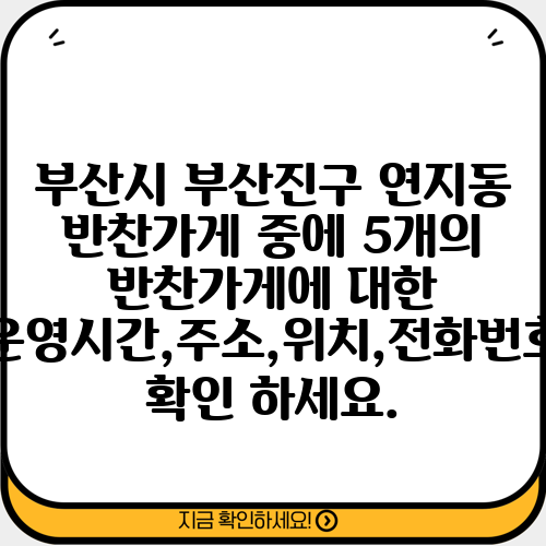 부산시 부산진구 연지동 반찬가게 중에 5개의 반찬가게에 대한 운영시간,주소,위치,전화번호 확인 하세요.