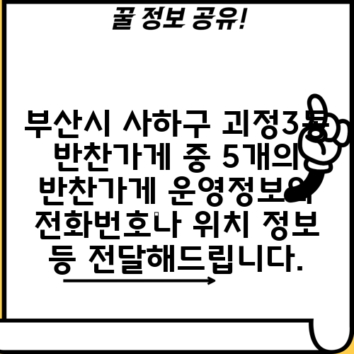 부산시 사하구 괴정3동 반찬가게 중 5개의 반찬가게 운영정보와 전화번호나 위치 정보 등 전달해드립니다.