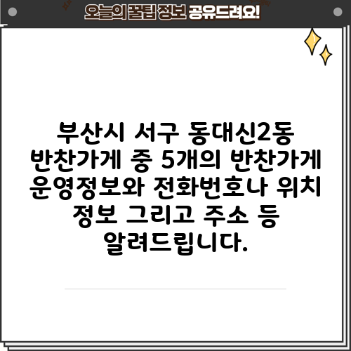 부산시 서구 동대신2동 반찬가게 중 5개의 반찬가게 운영정보와 전화번호나 위치 정보 그리고 주소 등 알려드립니다.
