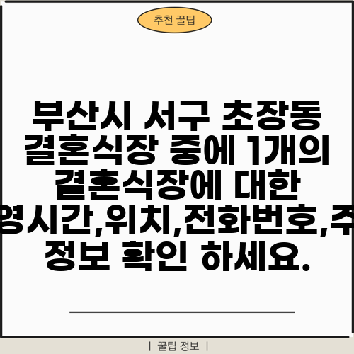 부산시 서구 초장동 결혼식장 중에 1개의 결혼식장에 대한 운영시간,위치,전화번호,주소 정보 확인 하세요.
