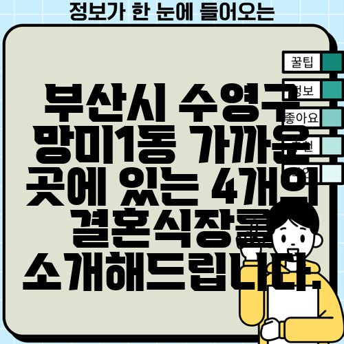 부산시 수영구 망미1동 가까운 곳에 있는 4개의 결혼식장를 소개해드립니다.