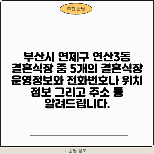 부산시 연제구 연산3동 결혼식장 중 5개의 결혼식장 운영정보와 전화번호나 위치 정보 그리고 주소 등 알려드립니다.