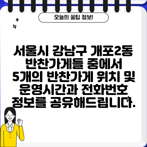 서울시 강남구 개포2동 반찬가게들 중에서 5개의 반찬가게 위치 및 운영시간과 전화번호 정보를 공유해드립니다.