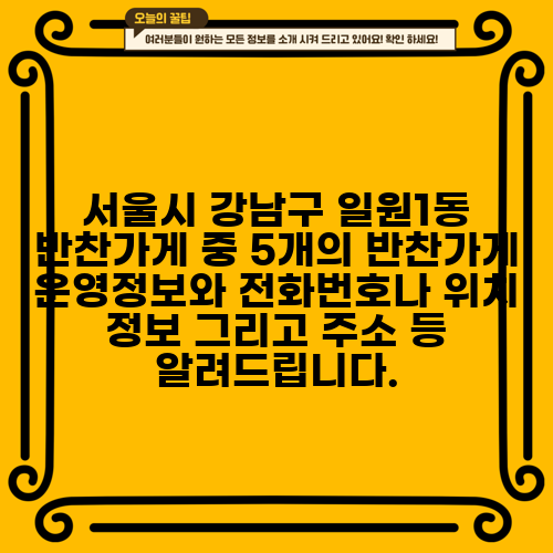 서울시 강남구 일원1동 반찬가게 중 5개의 반찬가게 운영정보와 전화번호나 위치 정보 그리고 주소 등 알려드립니다.