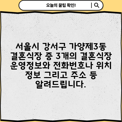 서울시 강서구 가양제3동 결혼식장 중 3개의 결혼식장 운영정보와 전화번호나 위치 정보 그리고 주소 등 알려드립니다.
