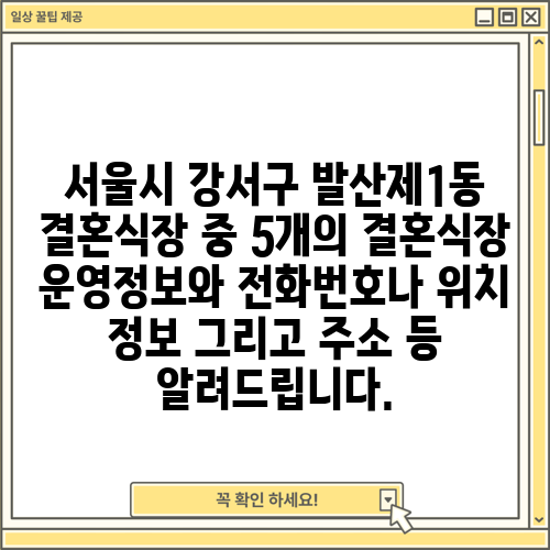 서울시 강서구 발산제1동 결혼식장 중 5개의 결혼식장 운영정보와 전화번호나 위치 정보 그리고 주소 등 알려드립니다.
