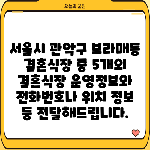서울시 관악구 보라매동 결혼식장 중 5개의 결혼식장 운영정보와 전화번호나 위치 정보 등 전달해드립니다.