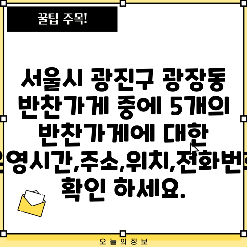 서울시 광진구 광장동 반찬가게 중에 5개의 반찬가게에 대한 운영시간,주소,위치,전화번호 확인 하세요.