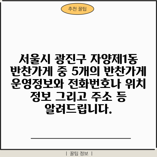 서울시 광진구 자양제1동 반찬가게 중 5개의 반찬가게 운영정보와 전화번호나 위치 정보 그리고 주소 등 알려드립니다.
