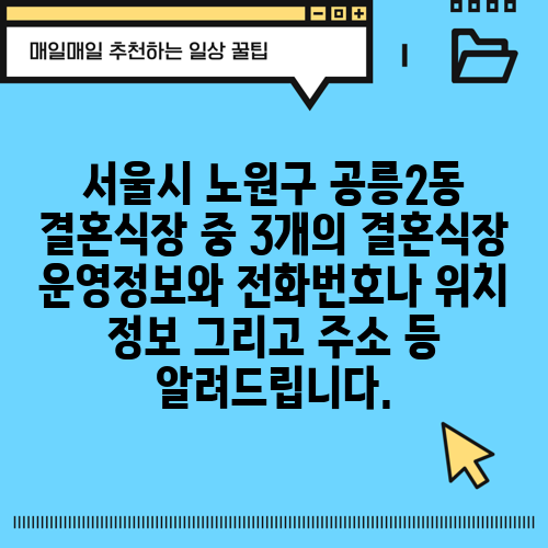 서울시 노원구 공릉2동 결혼식장 중 3개의 결혼식장 운영정보와 전화번호나 위치 정보 그리고 주소 등 알려드립니다.