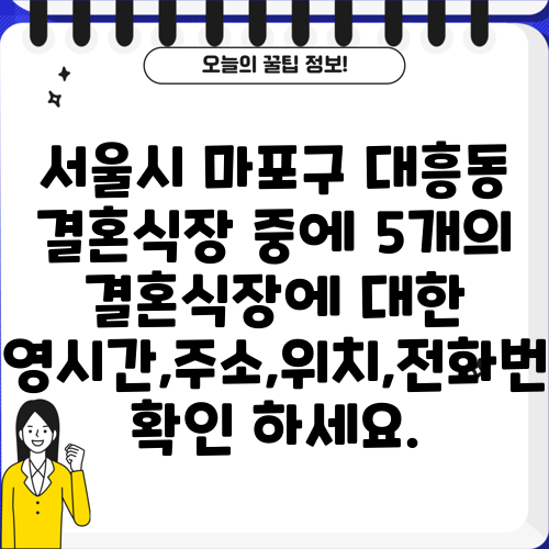 서울시 마포구 대흥동 결혼식장 중에 5개의 결혼식장에 대한 운영시간,주소,위치,전화번호 확인 하세요.