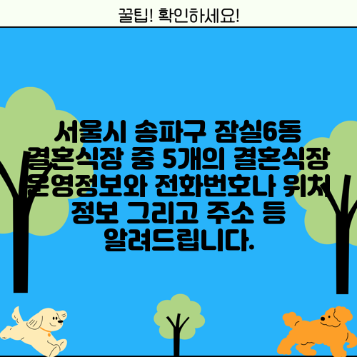 서울시 송파구 잠실6동 결혼식장 중 5개의 결혼식장 운영정보와 전화번호나 위치 정보 그리고 주소 등 알려드립니다.