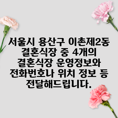 서울시 용산구 이촌제2동 결혼식장 중 4개의 결혼식장 운영정보와 전화번호나 위치 정보 등 전달해드립니다.