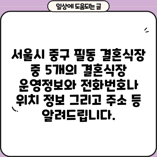 서울시 중구 필동 결혼식장 중 5개의 결혼식장 운영정보와 전화번호나 위치 정보 그리고 주소 등 알려드립니다.