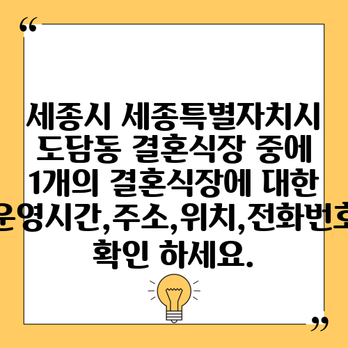 세종시 세종특별자치시 도담동 결혼식장 중에 1개의 결혼식장에 대한 운영시간,주소,위치,전화번호 확인 하세요.