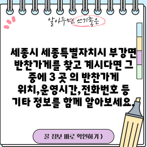 세종시 세종특별자치시 부강면 반찬가게를 찾고 계시다면 그 중에 3 곳 의 반찬가게 위치,운영시간,전화번호 등 기타 정보를 함께 알아보세요.