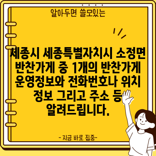 세종시 세종특별자치시 소정면 반찬가게 중 1개의 반찬가게 운영정보와 전화번호나 위치 정보 그리고 주소 등 알려드립니다.