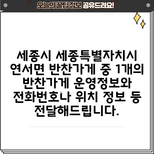 세종시 세종특별자치시 연서면 반찬가게 중 1개의 반찬가게 운영정보와 전화번호나 위치 정보 등 전달해드립니다.