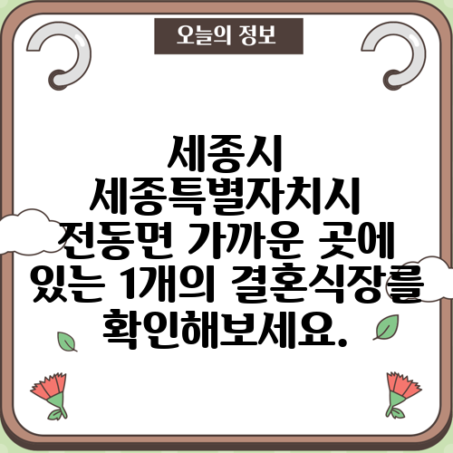 세종시 세종특별자치시 전동면 가까운 곳에 있는 1개의 결혼식장를 확인해보세요.