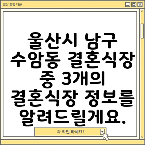 울산시 남구 수암동 결혼식장 중 3개의 결혼식장 정보를 알려드릴게요.