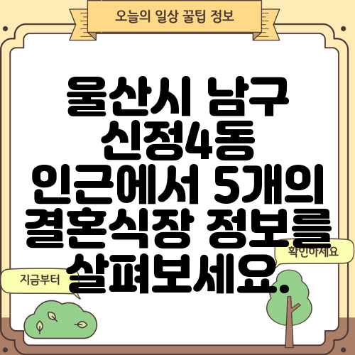 울산시 남구 신정4동 인근에서 5개의 결혼식장 정보를 살펴보세요.