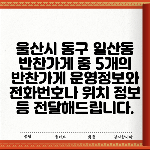울산시 동구 일산동 반찬가게 중 5개의 반찬가게 운영정보와 전화번호나 위치 정보 등 전달해드립니다.