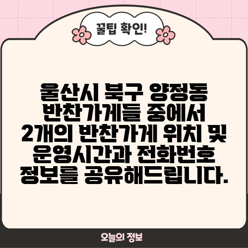 울산시 북구 양정동 반찬가게들 중에서 2개의 반찬가게 위치 및 운영시간과 전화번호 정보를 공유해드립니다.