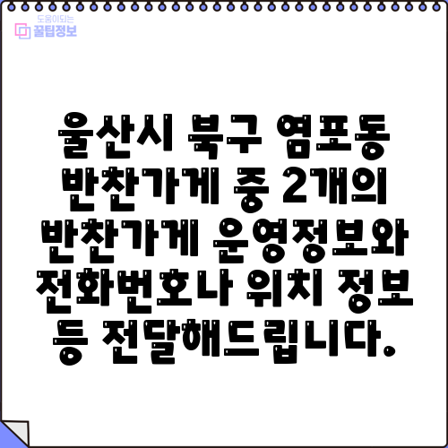 울산시 북구 염포동 반찬가게 중 2개의 반찬가게 운영정보와 전화번호나 위치 정보 등 전달해드립니다.