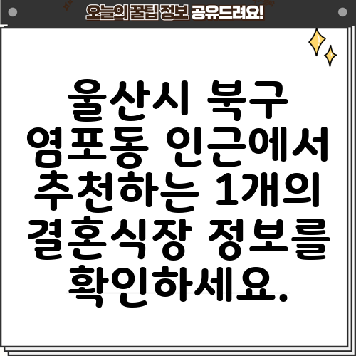 울산시 북구 염포동 인근에서 추천하는 1개의 결혼식장 정보를 확인하세요.